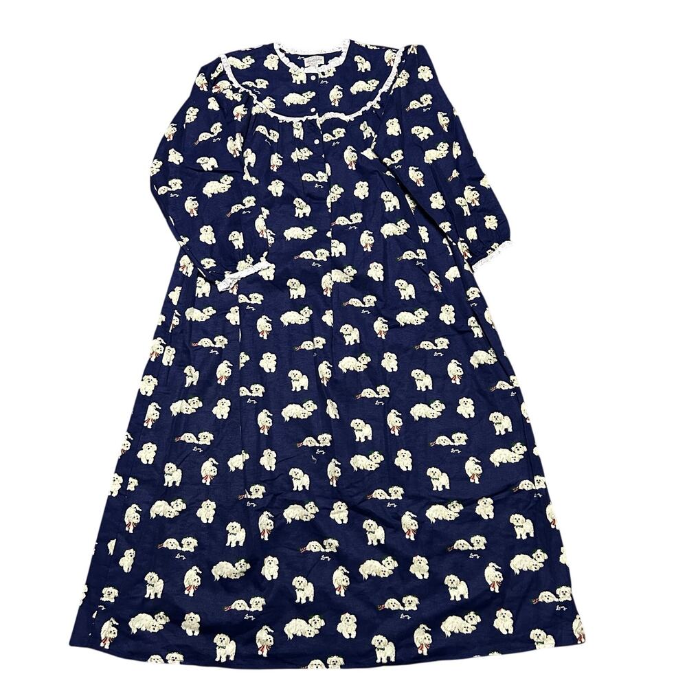 Lanz of Salzburg Puppy Love Flannel Nightgown Womens Large Scottie Dog Modest
